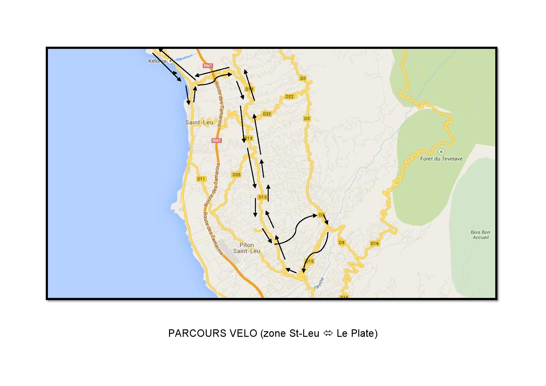  Détail parcours vélo FdC distance L, zone Saint Leu vers Le Plate